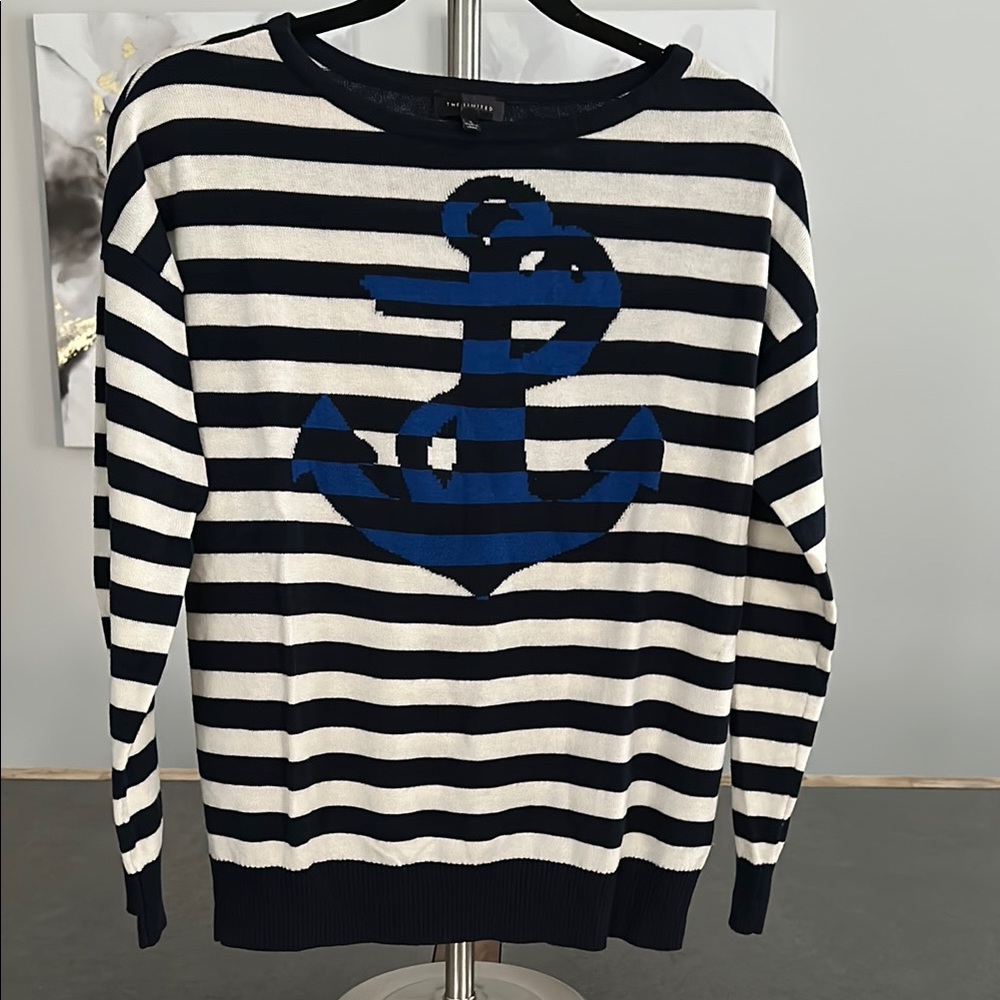 The Limited Black and White Strip Sweater with Anchor